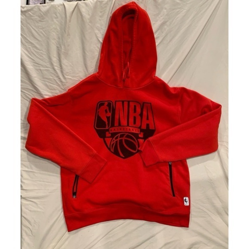 NBA‎ Men Sweater Red Hoodie Sweatshirt Basketball Logo Hooded Size 2X Zip Pocket